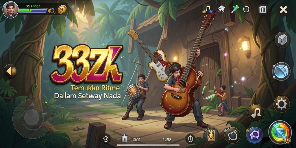 Tampilan gameplay 33ZK dengan alat musik virtual yang menarik.