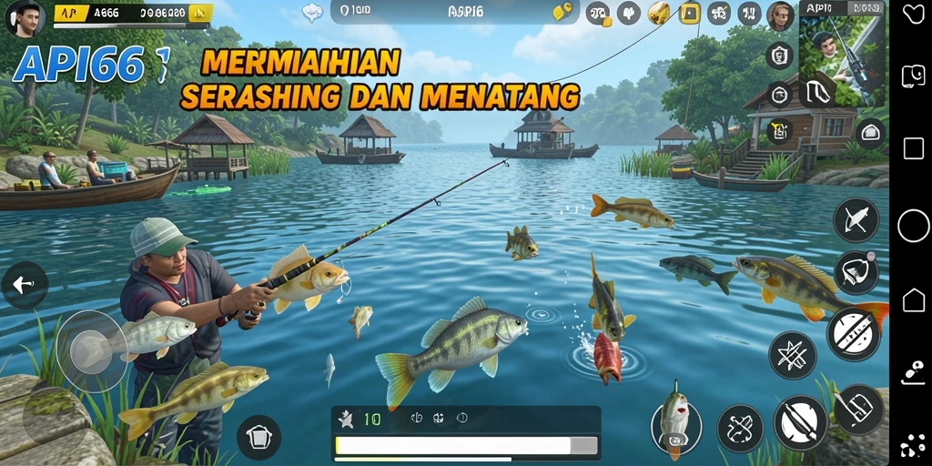 Tampilan screenshot utama yang menunjukkan aksi memancing seru di API66.