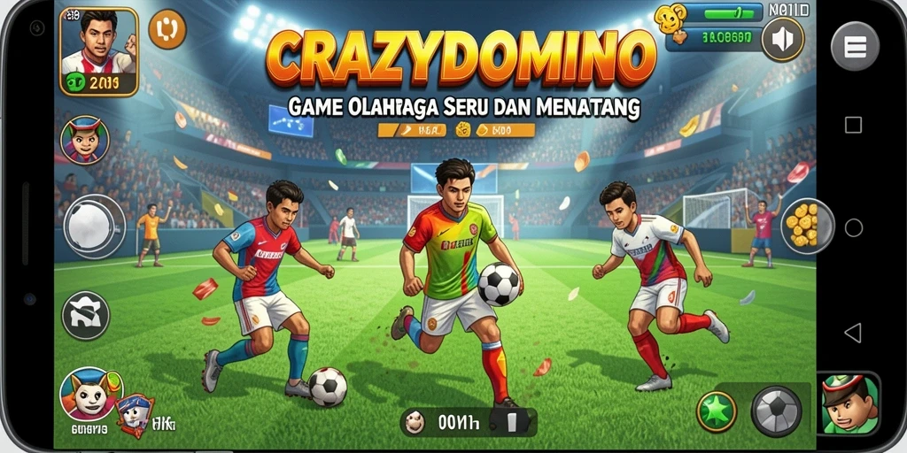 Screenshot utama CRAZYDOMINO menunjukkan antusiasme permainan olahraga.