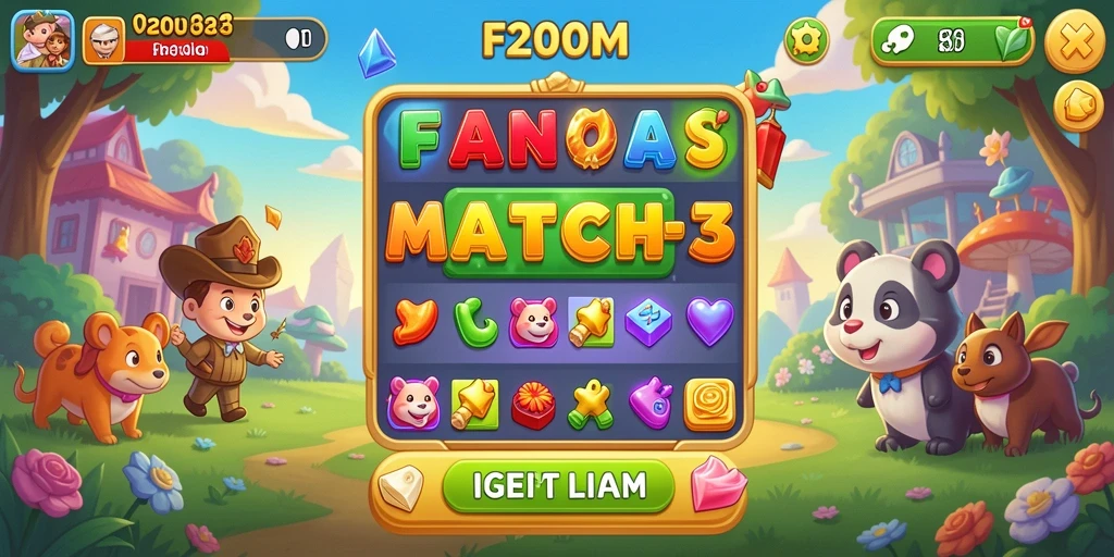 Gameplay F200M dengan permata berwarna-warni yang menarik.