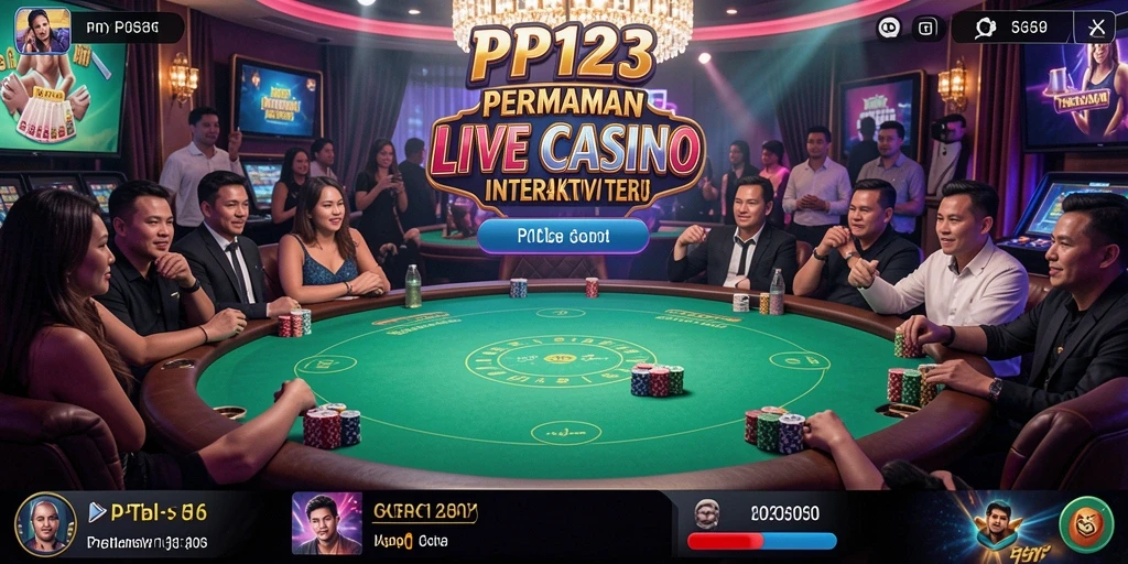 Screenshot gameplay PP123 yang menampilkan dealer Live Casino dalam aksi.