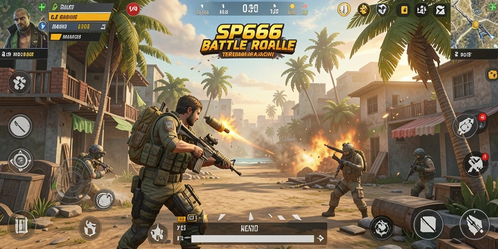 Screenshot gameplay SP666 menampilkan aksi mendebarkan dalam pertarungan Battle Royale.