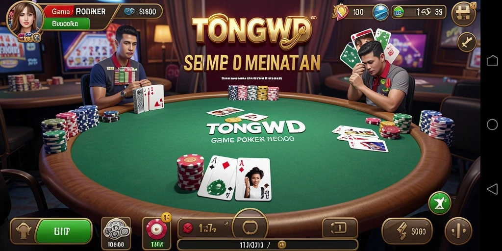 Screenshot gameplay TONGWD yang menampilkan aksi Poker yang mendebarkan.