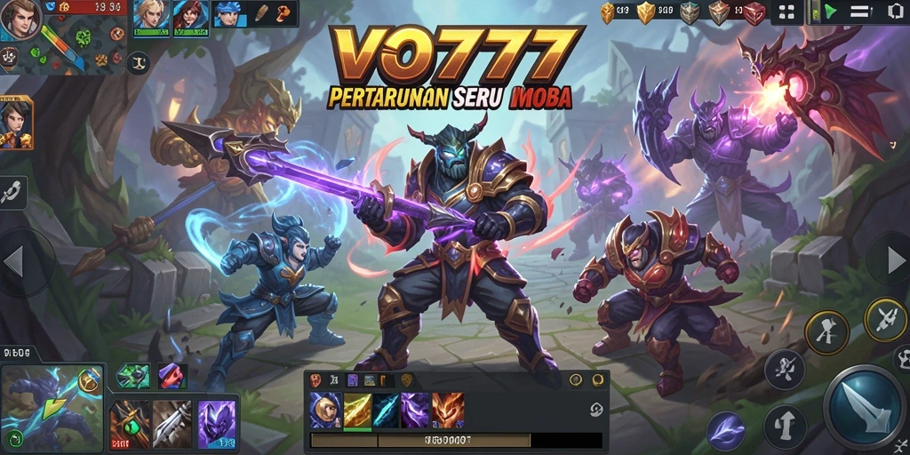 Tampilan gameplay menegangkan dalam pertarungan MOBA di VO777.
